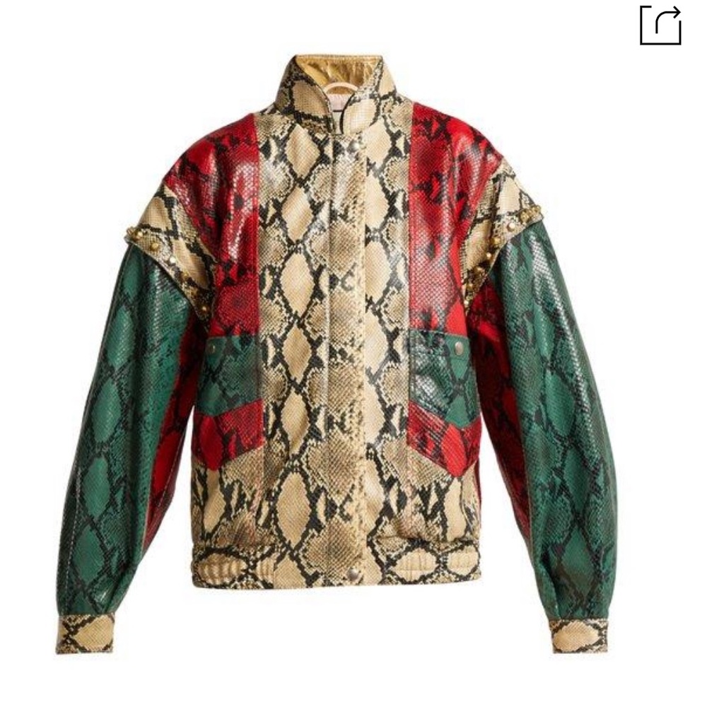 Gucci Python-Print Leather Bomber Jacket - image 1
